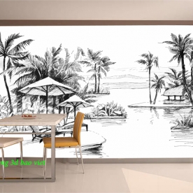 Tranh dán tường trắng đen fm600