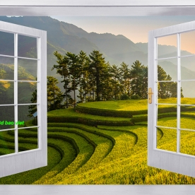 Tranh dán tường cửa sổ 3d m122
