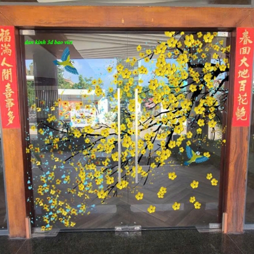 Decal dán kính cao cấp hoa mai se202