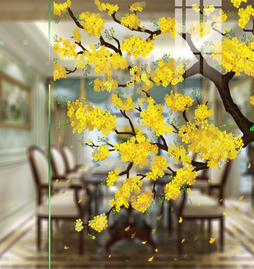 Decal dán kính cao cấp hoa mai se203