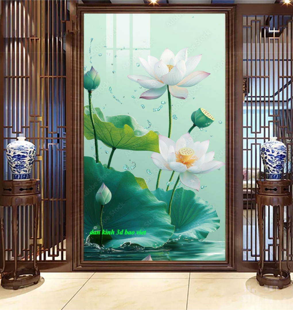 Tranh dán kính 3d 2 mặt hoa sen n2026-29