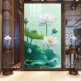 Tranh dán kính 3d 2 mặt hoa sen n2026-29