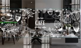 3d art glass decal for cafe glass079