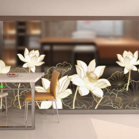 Decal dán kính nghệ thuật 3d trong suốt hoa sen glass150