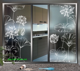 Decal dán kính mờ hoa sen siglass177