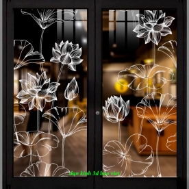 Decal dán kính nghệ thuật 3d trong suốt hoa sen glass177
