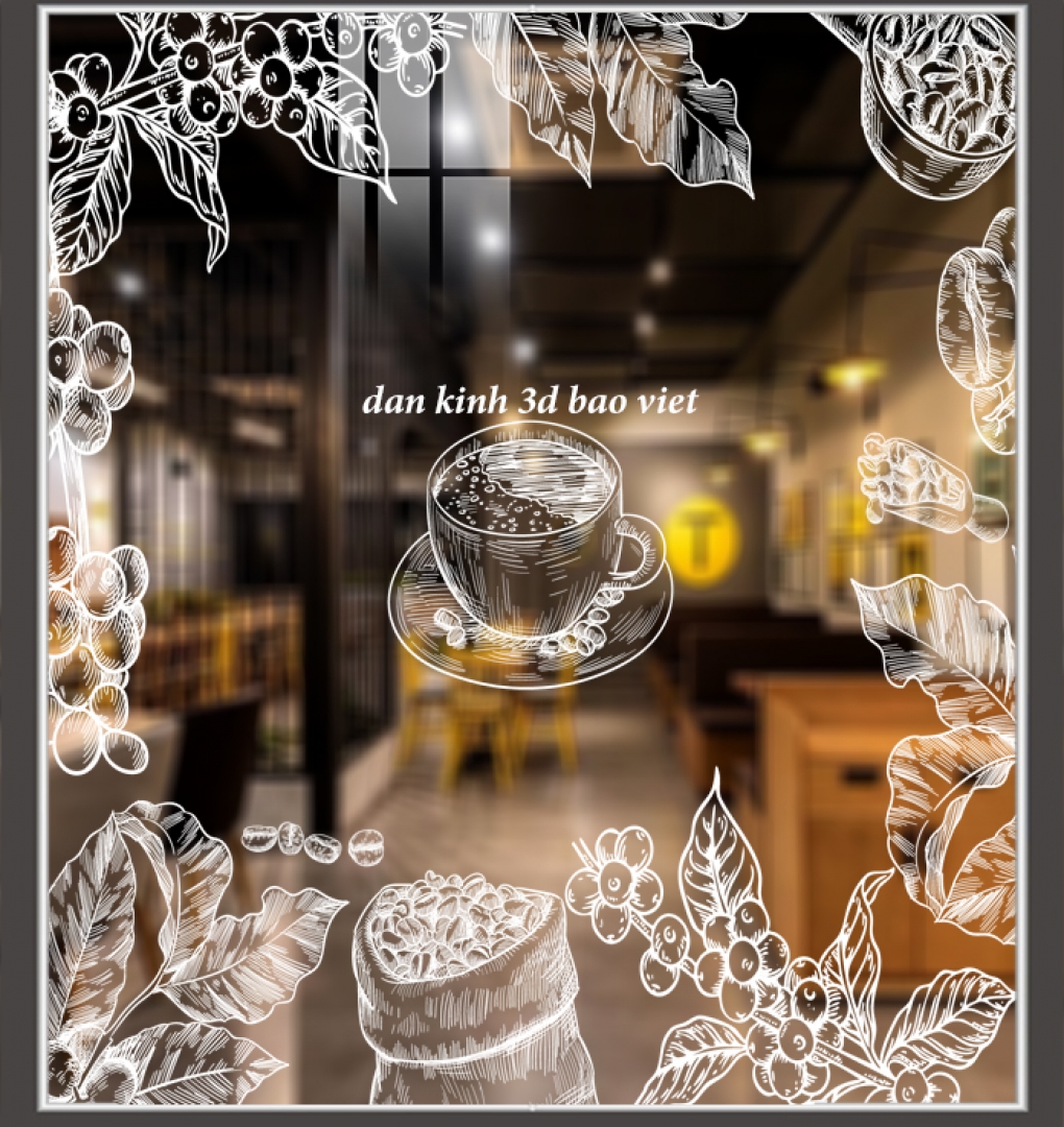 Decal dán kính nghệ thuật quán cafe glass173