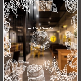 Decal dán kính nghệ thuật quán cafe glass173