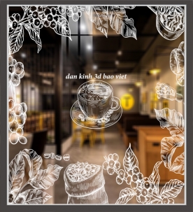 Decal dán kính nghệ thuật quán cafe glass173
