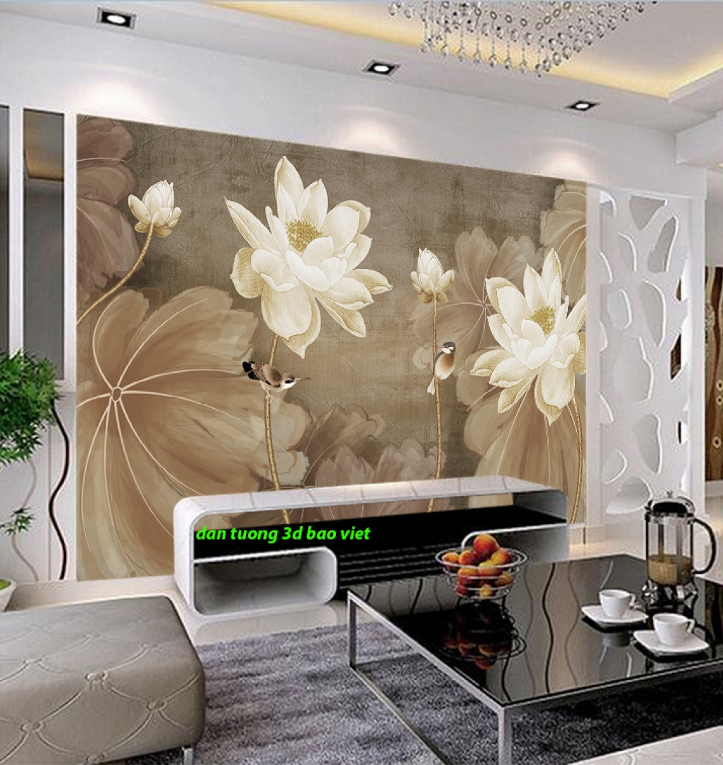 Giấy dán tường phòng khách hoa sen h401