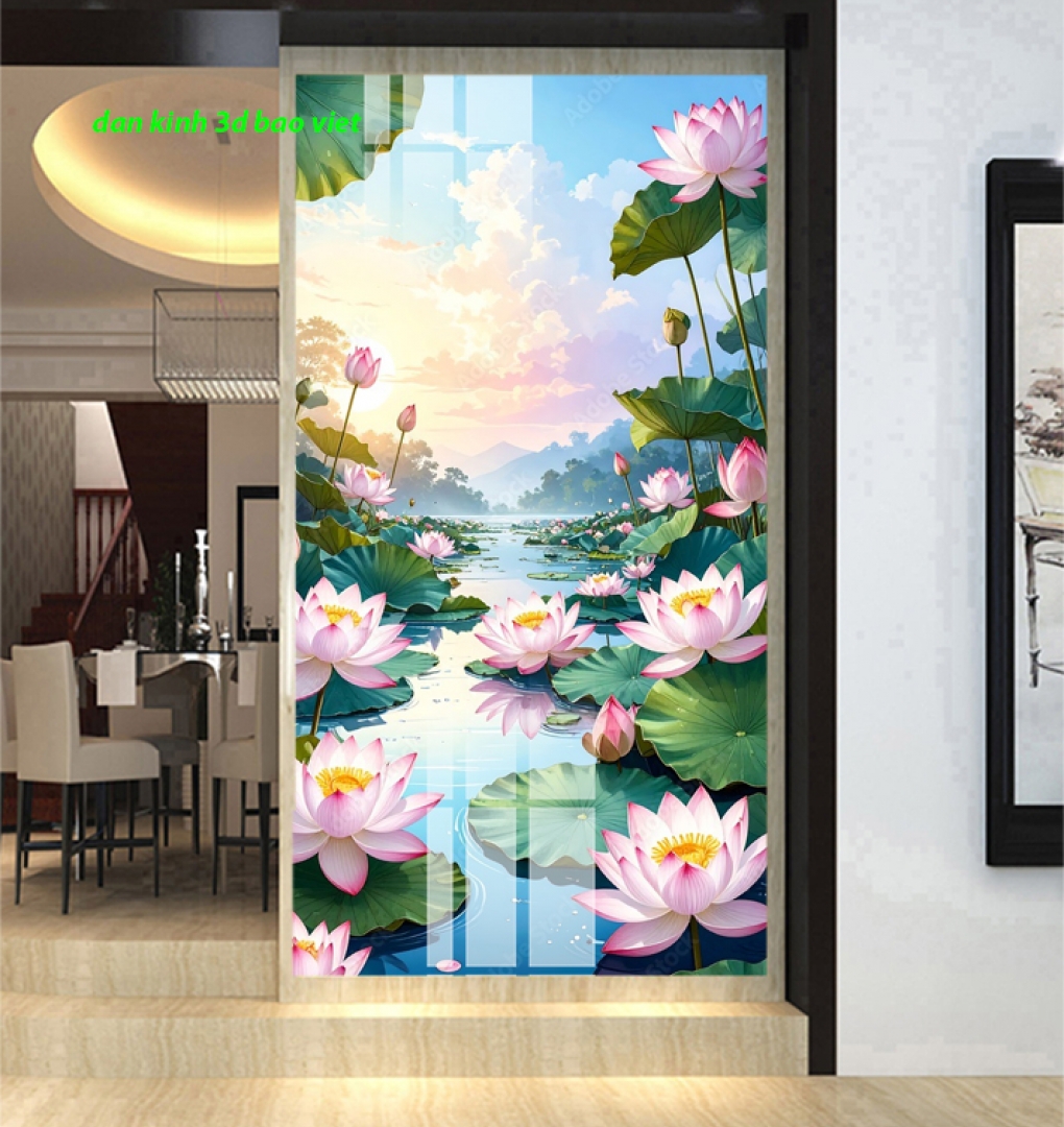 Tranh dán kính 3d 2 mặt hoa sen n2005-331