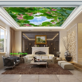 Tranh dán trần nhà 3d hoa sen c226