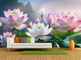 Giấy dán tường phòng khách hoa sen n2005-332