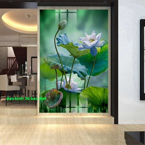 Tranh dán kính 3d 2 mặt hoa sen k616