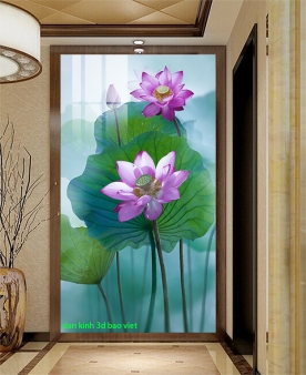 Tranh dán kính hoa sen 3d 2 mặt k614