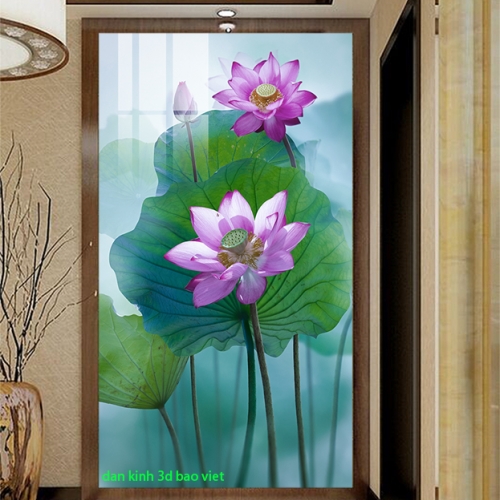 Tranh dán kính hoa sen 3d 2 mặt k614