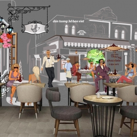 Tranh dán tường cho quán cafe 3d siglass179