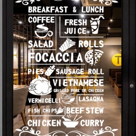 Decal dán kính nghệ thuật 3d menu quán ăn glass114