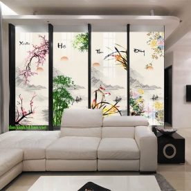 Tranh dán kính 3d 2 mặt bốn mùa k591