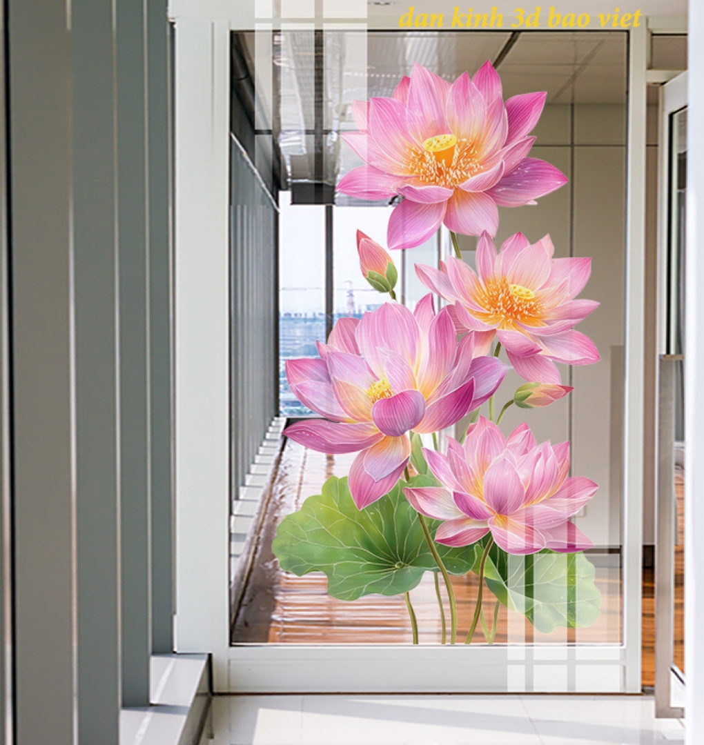Decal dán kính cao cấp hoa sen 3d se208