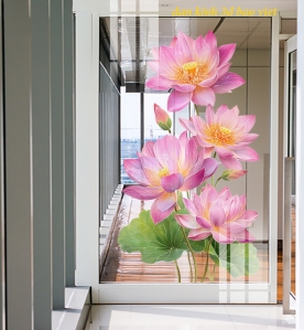 Decal dán kính cao cấp hoa sen 3d se208