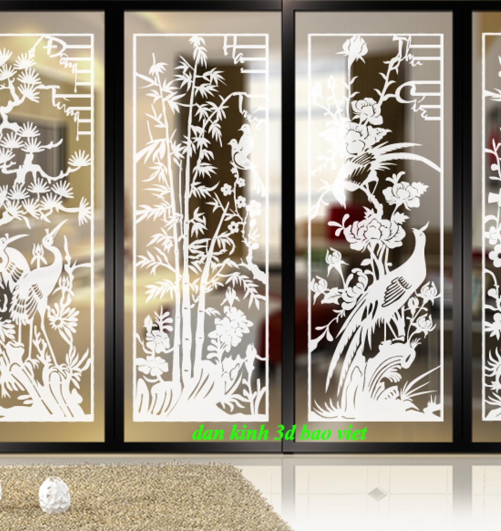 Decal dán kính nghệ thuật 3d trong suốt bốn mùa glass190
