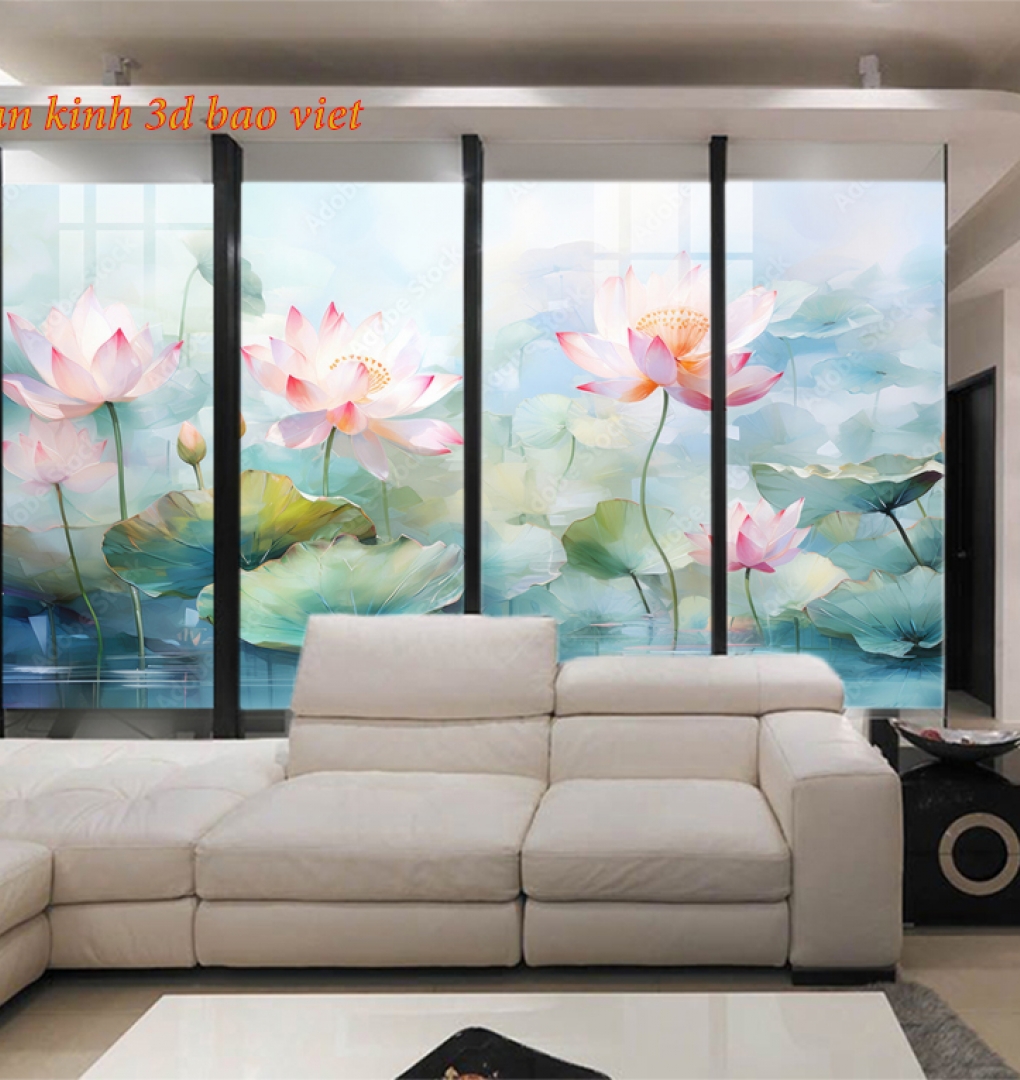 Tranh dán kính 3d 2 mặt hoa sen n2026-110