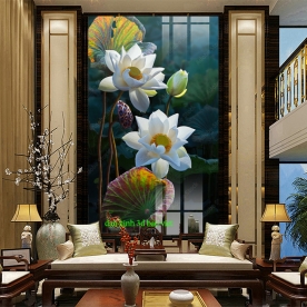 Tranh dán kính 3d 2 mặt hoa sen n2004-68