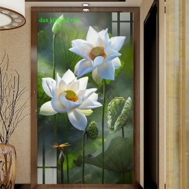 Tranh dán kính 3d 2 mặt hoa sen n2004-83