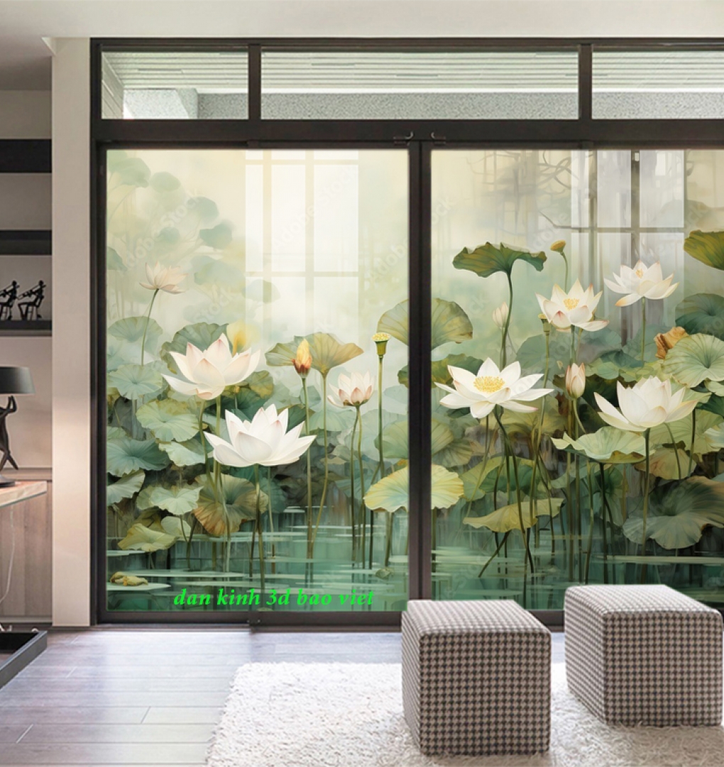 Tranh dán kính 3d 2 mặt hoa sen n2026-125