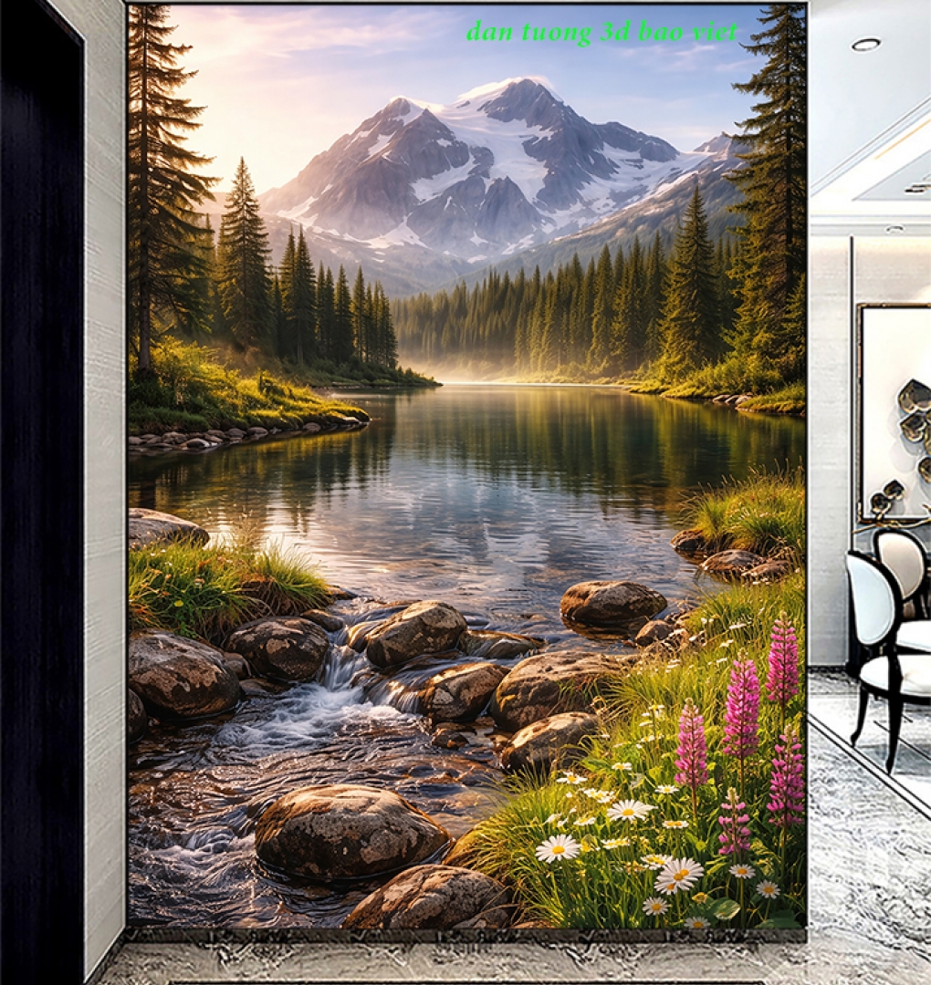Tranh dán tường sông núi s624