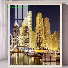 Cityscape wall murals with 3d glass stickers me411