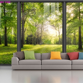 Natural landscape murals 3d double-sided glass stickers tr373