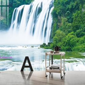 Waterfall wall murals with 3d double-sided glass w214