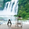 Waterfall wall murals with 3d double-sided glass w214