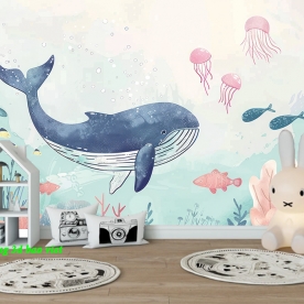 Giấy dán tường trẻ em cá voi kid406