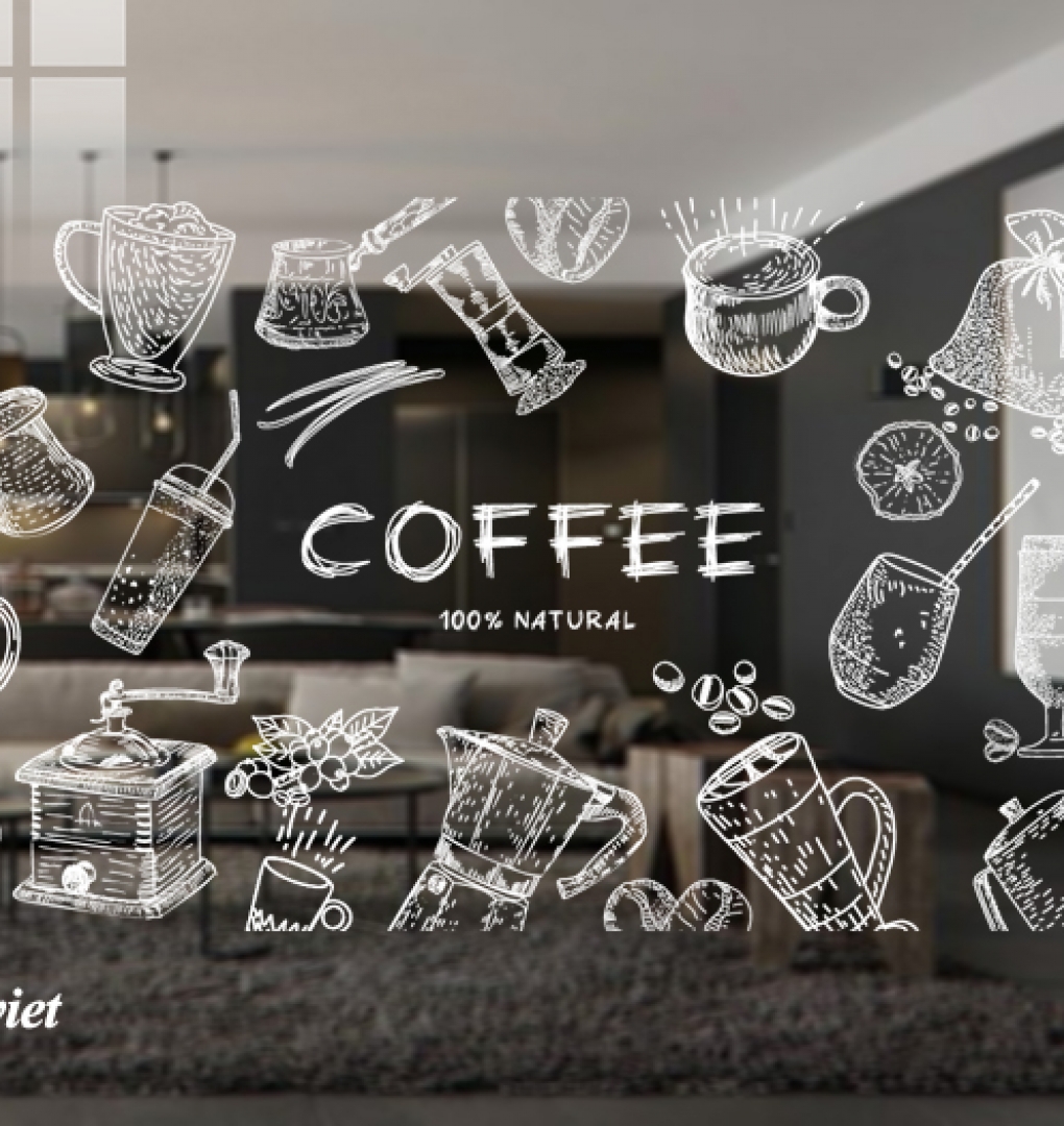 Decal dán kính nghệ thuật 3d cho quán cafe glass197