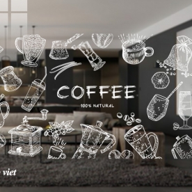 Decal dán kính nghệ thuật 3d cho quán cafe glass197