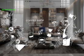 Decal dán kính nghệ thuật 3d cho quán cafe glass198