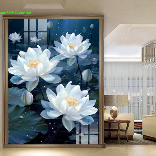 Tranh dán kính 3d 2 mặt hoa sen n2026-194