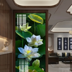 Tranh dán kính 3d 2 mặt hoa sen k596