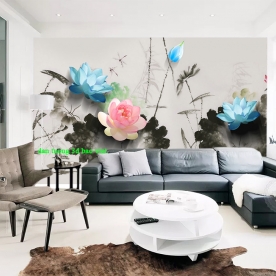 Giấy dán tường hoa sen cho phòng khách h377