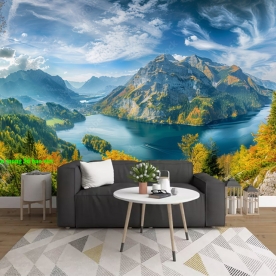 Wall painting of river and mountain landscape n2004-334