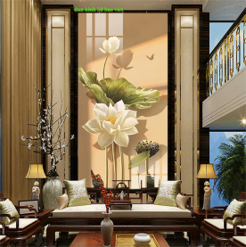 Tranh dán kính 3d 2 mặt hoa sen k626