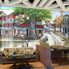 Giấy dán tường cho quán cafe 3d n2003-208