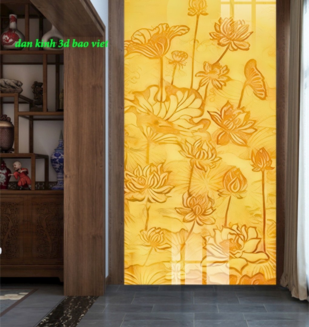 Tranh dán kính 3d 2 mặt hoa sen k607