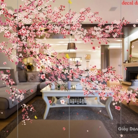 High-end 3d glass decal with peach blossom art007