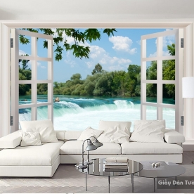 3D waterfall window wallpaper W046