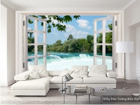 3D waterfall window wallpaper W046