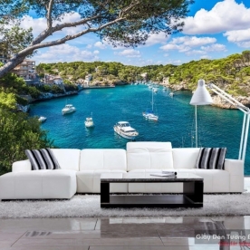 Wallpaper sea view living room v072